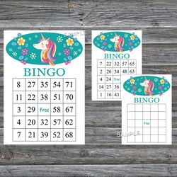 Unicorn bingo cards,Unicorn bingo game,Unicorn printable bingo cards,60 Bingo Cards,INSTANT DOWNLOAD--329