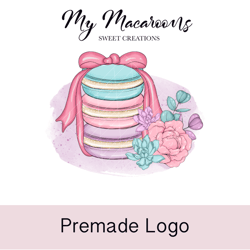 Lovely macaroons shop premade logo design, sweets logo, cake designer logo, pastry logo, sugar watercolor logo design