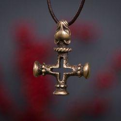 Wolf cross viking pendant in bronze. Wolf head pagan necklace. Celtic jewelry. Replica. Scandinavian jewelry