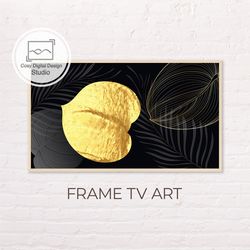 Samsung Frame TV Art | 4k Abstract Black And Gold Flower Leaves Art For The Frame Tv | Digital Art Frame Tv | Instant Di