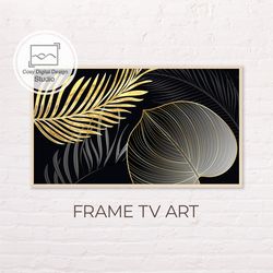 Samsung Frame TV Art | 4k Abstract Black And Gold Flower Leaves Art For The Frame Tv | Digital Art Frame Tv | Instant Di