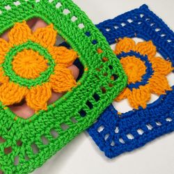 Crochet granny square pattern, sunflower crochet pattern, pdf crochet pattern, sunflower coaster pattern
