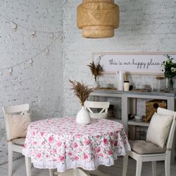 cotton round tablecloth with lace.