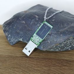 Cyberpunk necklace circuit board recycled USB necklace for men Geek necklace repurposed