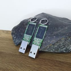 USB Cyberpunk earrings Computer science gift for her Circuit board earrings recycled