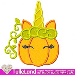 Halloween  Little Pumpkin with Horn Unicorn embroidery applique design