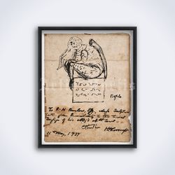 Cthulhu monster drawing, sketch by H P Lovecraft printable art, print, poster (Digital Download)
