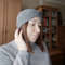 Set of 2: Knit women alpaca double warm mittens and knit alpaca earwarmer