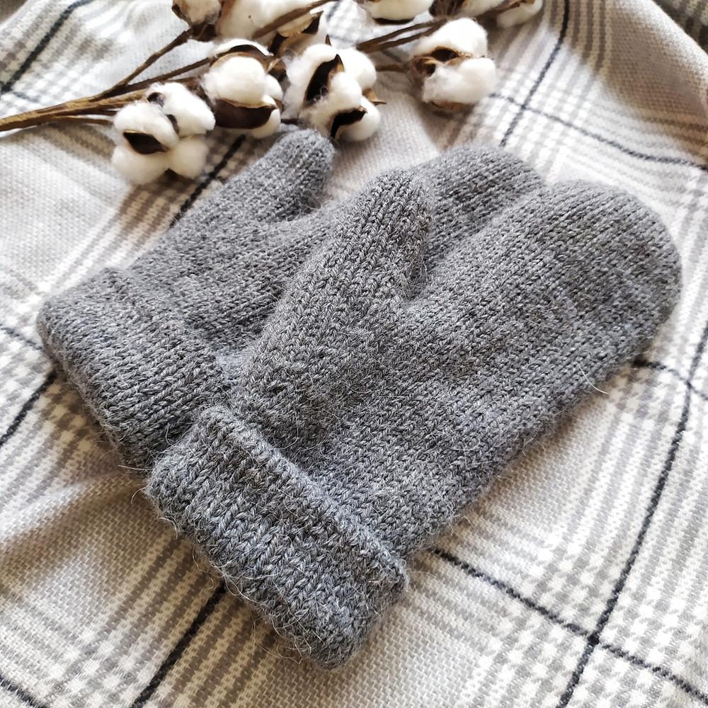 Set of 2: Knit women alpaca double warm mittens and knit alpaca earwarmer