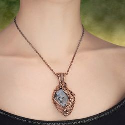 Large wire wrapped  larvikite pendant necklace for woman / 7th or 22nd Anniversary gift idea / Powerful positive energy