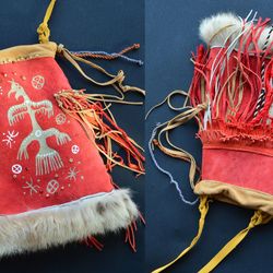 Hand painted medicine bag with the image of a animal totem: a thunder bird - an eagle. ONLY TO ORDER!