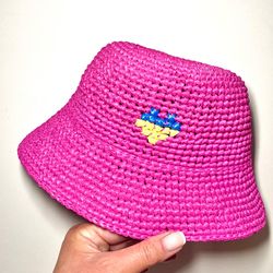 Buckethat raffia hat pink buckethat