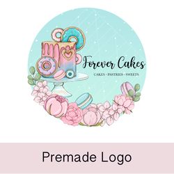 Lovely cake shop premade logo design, sweets logo, cake designer logo, pastry logo, sugar watercolor logo, cake logo