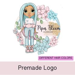 Cute cartoon crafter premade logo design, small business logo, girl crafter logo, cartoon logo, kids baby toys logo