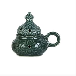 Handmade Ceramic Thurible with lid - Glazed green censer -  Ceramic Censer - Ceramic Incense Burner
