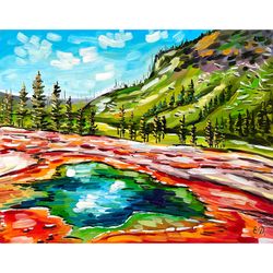 Yellowstone National Park Original Oil Painting American Landscape Wyoming Wall Art 11x14 inches Yellowstone Painting