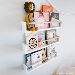 One Floating Kids Book Wall Shelf, Nursery Montessori Bookshelf, Book Rack, White shelf