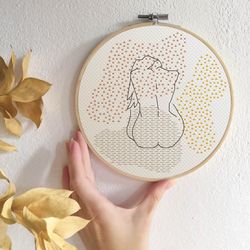 Female cross stitch pattern Modern cross stitch PDF Hand embroidery pattern Woman body line art