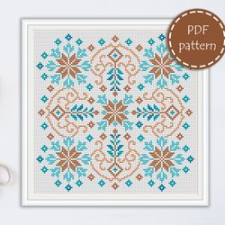 LP0202 Folk cross stitch pattern for begginer - Easy xstitch pattern in PDF format - Instant download - Floral pattern