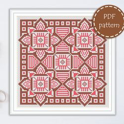 LP0203 Folk cross stitch pattern for begginer - Easy xstitch pattern in PDF format - Instant download - Floral pattern
