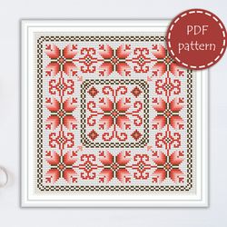 LP0205 Folk cross stitch pattern for begginer - Easy xstitch pattern in PDF format - Instant download - Floral pattern
