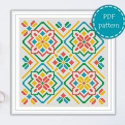 LP0208 Folk cross stitch pattern for begginer - Easy xstitch pattern in PDF format - Instant download - Floral pattern