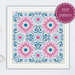 LP0209 Folk cross stitch pattern for begginer - Easy xstitch pattern in PDF format - Instant download - Floral pattern