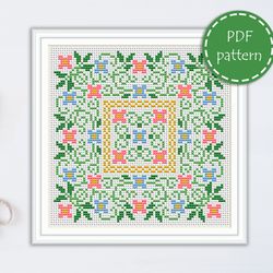 LP0210 Folk cross stitch pattern for begginer - Easy xstitch pattern in PDF format - Instant download - Floral pattern