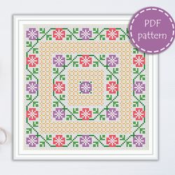 LP0212 Folk cross stitch pattern for begginer - Easy xstitch pattern in PDF format - Instant download - Floral pattern