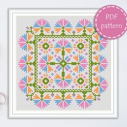 LP0214 Folk cross stitch pattern for begginer - Easy xstitch pattern in PDF format - Instant download - Floral pattern