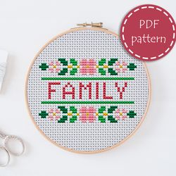 LP0222 Family cross stitch pattern for begginer - Lettering xstitch pattern in PDF format - Instant download