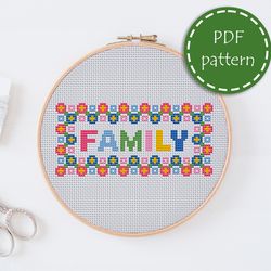 LP0223 Family cross stitch pattern for begginer - Lettering xstitch pattern in PDF format - Instant download