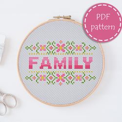 LP0225 Family cross stitch pattern for begginer - Lettering xstitch pattern in PDF format - Instant download
