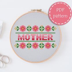 LP0226 Mom mothers day cross stitch pattern for begginer - Lettering xstitch pattern in PDF format - Instant download