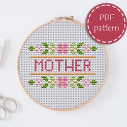 LP0227 Mom mothers day cross stitch pattern for begginer - Lettering xstitch pattern in PDF format - Instant download
