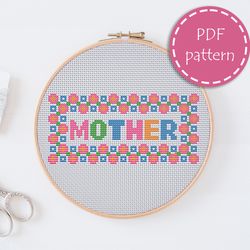LP0228 Mom mothers day cross stitch pattern for begginer - Lettering xstitch pattern in PDF format - Instant download