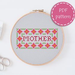 LP0229 Mom mothers day cross stitch pattern for begginer - Lettering xstitch pattern in PDF format - Instant download