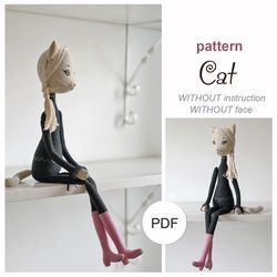 Doll Cat pattern WITHOUT instruction. DIY doll kitty.  Digital file PDF