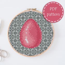 LP0232 Easter cross stitch pattern for begginer - Eatser egg blackwork pattern in PDF format - Instant download