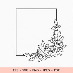 Floral Rectangular Frame Svg Flowers Roses File for Cricut