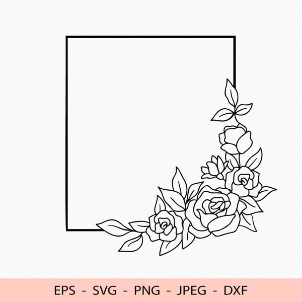 Floral Rectangular Frame Svg Flowers Roses File for Cricut | Inspire Uplift