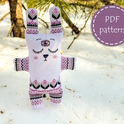 TP001 Stuffed toy bunny cross stitch pattern in PDF - Folk rabbit cross stitch pattern in PDF format - Instant download