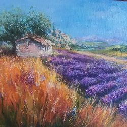 original oil painting provence landscape"provence lavender field"hand painted  original art work.