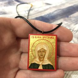 Matrona of Moscow | Icon pendant | Icon necklace | Wooden pendant | Jewelry icon | Orthodox Icon | Christian saint