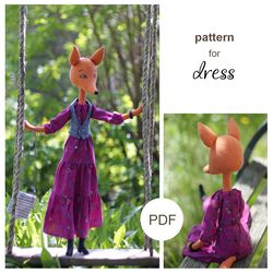 Sewing pattern for doll dress with a three-tiered skirt – making a rag doll fox, PDF digital