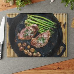 Glass Cutting Board Fried bacon with mushrooms ornament