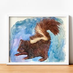 Skunk original watercolor painting, animal art,watercolor wall art