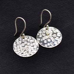 925 Silver Women Round Disc Hammered Earrings Jewelry