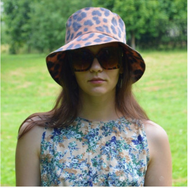 Summer cotton bucket hat with leopard cheetah print. Fashion designer safari hat. Cute bucket hat with an animal print.