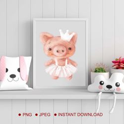 Pig PNG , Watercolor clipart PNG , Baby shower invitation digital download , nursery wall decor baby girl